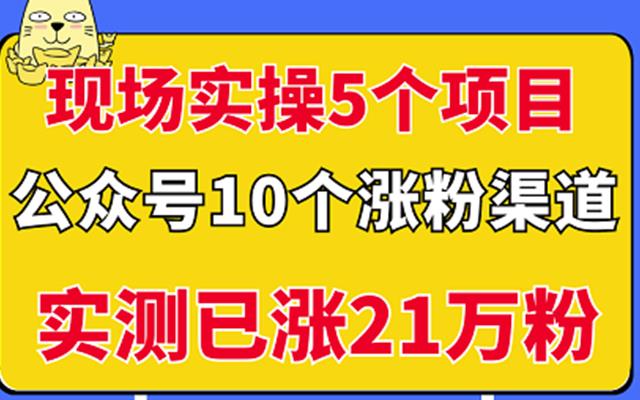 现场实操5个公众号项目，10个涨粉渠道，实测已涨21万粉！