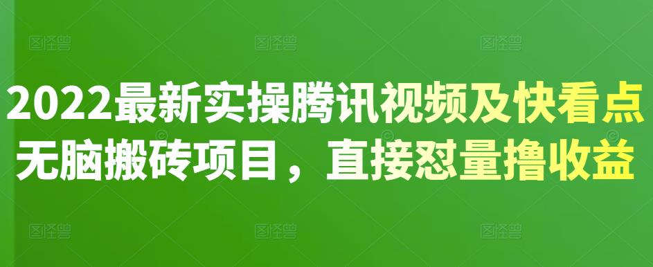 2022最新实操腾讯视频及快看点无脑搬砖项目，直接怼量撸收益